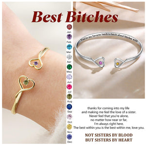 For Friend - You're My Favorite B*ch Double Hearts Custom Birthstones Bracelet