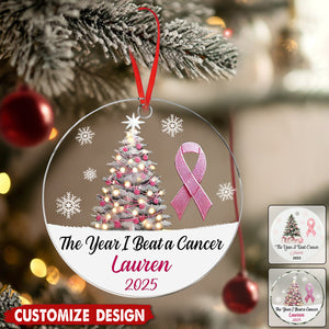 Personalized Breast Cancer Ornament, I Beat Cancer Ornament, Breast Cancer Survivor Gift, Cancer Survivor Ornament