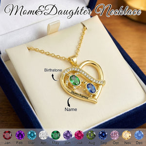 Personalized Mom&Daughter Sea Turtle Birthstone Name Heart Necklace - Gift For Mom Daughter
