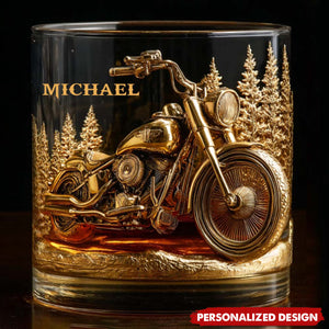 Never Underestimate An Old Man With His Motorcycle - Personalized Biker Whiskey Glass