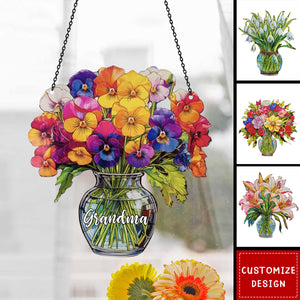 Everlasting Flower in Vase - Personalized Window Hanging Suncatcher Ornament