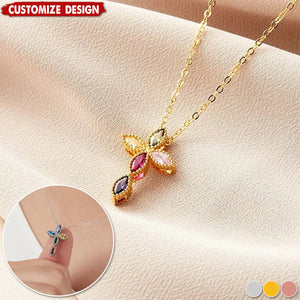 Personalized Mini Cross Pendant Necklace with 1-5 Family Birthstones Christening Gift for Woman