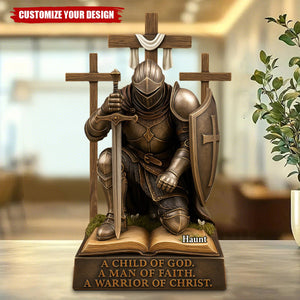 Knight Kneeling Down In Armor Acrylic Plaque - Personalized Gifts For Armor of God