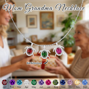 Personalized Sea Turtle Birthstones Necklace - Gift For Mom,Grandma