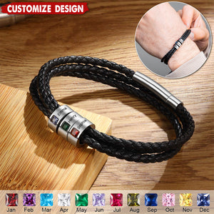 Personalized Mens Braid Bracelet with 1-8 Engraved Beads Family Names-Gifts for Men Father's day