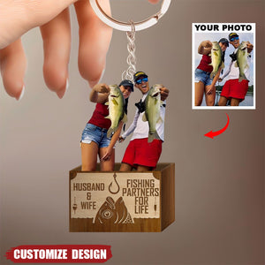 Husband & Wife, Fishing Partner For Life - Personalized Photo Acrylic Keychain