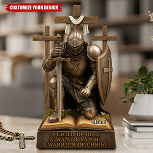 Knight Kneeling Down In Armor Acrylic Plaque - Personalized Gifts For Armor of God