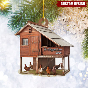 Custom Name Farmhouse Chicken Personalized Ornament, Christmas Tree Hanging Decor, Christmas Ornament, Flat 2D Ornament Wooden