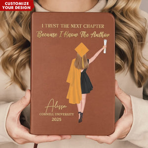 I Trust The Next Chapter - Family Personalized Leather Journal - Graduation Gift For Family Members, Siblings, Brothers, Sisters