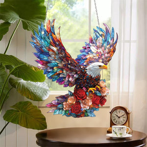 Bald Eagle with Roses Window Hanging - nique Nature-Inspired Gift