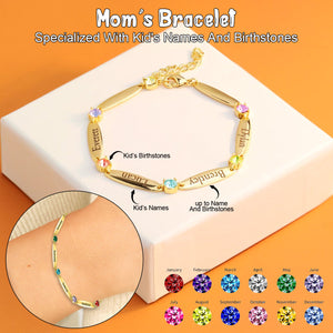 Personalized Family Name Bar Birthstone Bracelet-Gift For Mom/Grandma