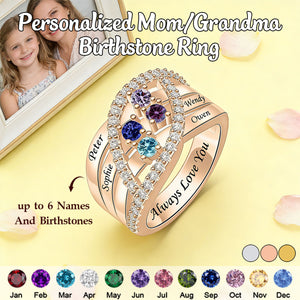 Personalized Name Family Rings With 1-6 Birthstones-Mother's Day Gift