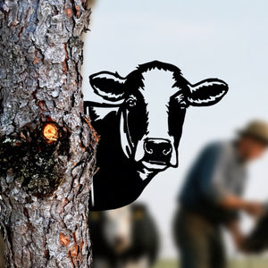 Peek-A-Boo Cow Metal Sign - Versatile Mountable Wall Art