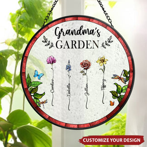 Birth Flower Grandma's Garden - Personalized Stained Glass Window Hanging Suncatcher