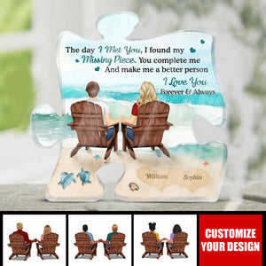 Couple Holding Hands I Found My Missing Piece - Personalized Puzzle Shaped Acrylic Plaque