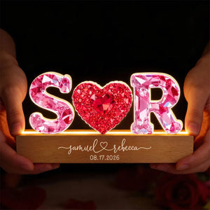 Couple Love Initial-Personalized Acrylic Block LED Night Light-Valentine's Day Gift