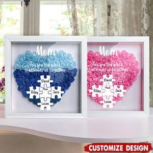 Personalized Mom Puzzle With Kids Names Heart Flower Shadow Box-Mother's Day Gift