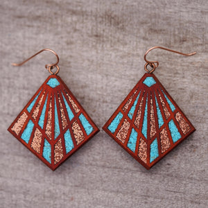 Large Art Deco Statement Earrings Crimson Wood Statement Earrings