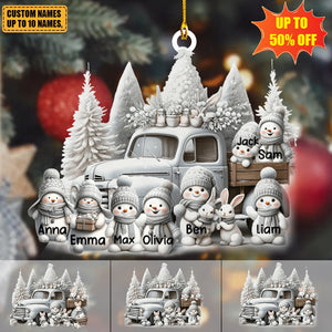 Little Snowmen White Christmas Truck Personalized Acrylic Ornament