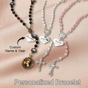Personalized Jesus Cross with Heart Name Charm Bracelet
