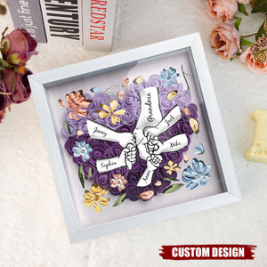 Holding Mom's Hands - Personalized Flower Shadow Box With Name
