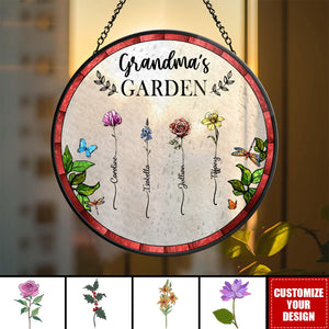 Birth Flower Grandma's Garden - Personalized Stained Glass Window Hanging Suncatcher