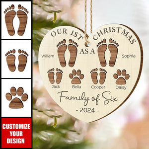 First Christmas As A Family Of Four Footprints - 2024 New Release Personalized Custom Shaped Wooden Ornament