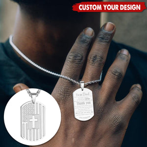 Personalized Christian American Flag Man Dog Tag Cross Necklace Father's Day Gifts