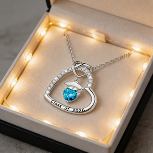 Personalized Graduation Cap Birthstone Heart Necklace