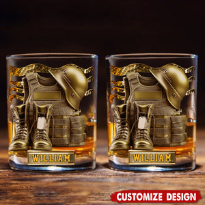 Military Uniform - Boots & Hat - Personalized Whiskey Glass