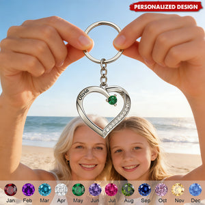 Personalized Family Heart Birthstone Keychain-Gift For Mom Grandma