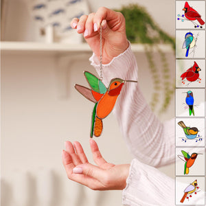 Stained Glass Humming Birds Suncatcher - Gift For Bird Lovers