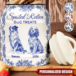 Spoiled Rotten Dog Treats Floral Toile De Jouy Chinoiserie-Personalized Cookie Jar