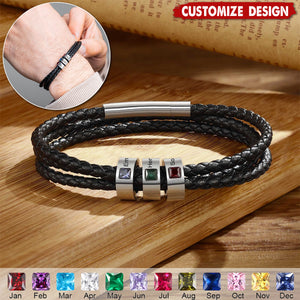 Personalized Mens Braid Bracelet with 1-8 Engraved Beads Family Names-Gifts for Men Father's day