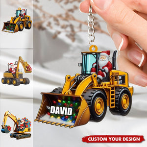 Personalized Santa on The Excavator Keychain, 2024 New Release Gifts For Kids