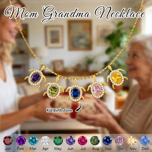 Personalized Sea Turtle Birthstones Necklace - Gift For Mom,Grandma