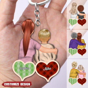 Checkered Pattern Hearts - Personalized Acrylic Keychain - Gift For Mom, Grandma