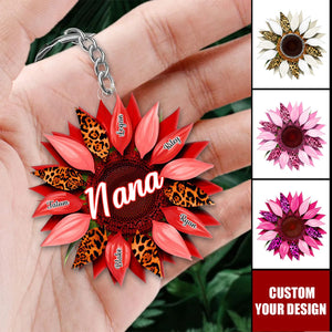 Nana, Mom, Auntie Family Sunflower - Personalized Acrylic Keychain - Birthday, Loving Gift For Mother, Grandma, Grandmother