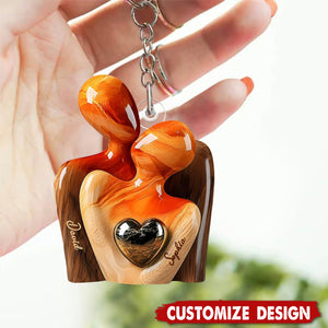 Elegant Couple Statue with Heart Inlay - Personalized Couple Acrylic Keychain