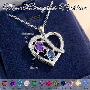 Personalized Mom&Daughter Sea Turtle Birthstone Name Heart Necklace - Gift For Mom Daughter