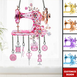 Beautiful Sewing Machine - Personalized Sewing Window Hanging Suncatcher With Charms