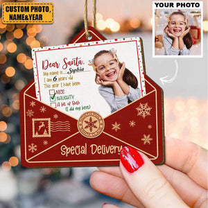 Dear Santa Kid Letter - Personalized Custom Wood Ornament - Christmas Gift For Kids, Family ,Pet Members