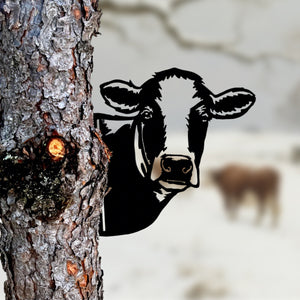 Peek-A-Boo Cow Metal Sign - Versatile Mountable Wall Art