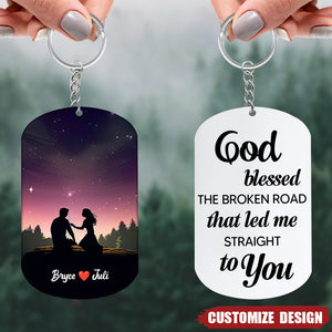 God bless this broken road that brought me straight to you - Personalized Keychain