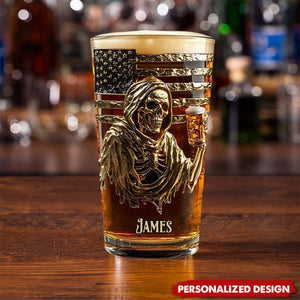 F*ck It Let's Have A Beer - Personalized Skull Beer Glass