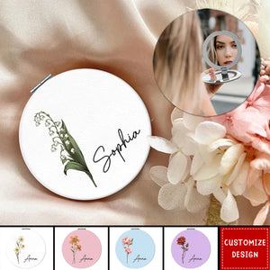 Beautiful Birth Month Flower Personalized Circle Compact Mirror