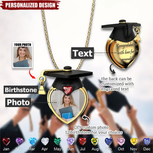 Personalized Dainty Grad Cap Zircon Heart Birthstone Necklace-Graduation Gift