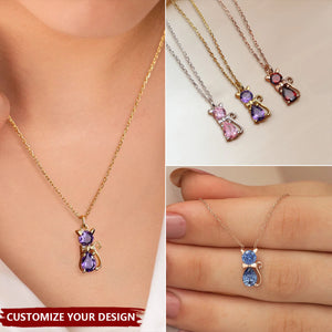 Personalized Cat Dog Bow Birthstone Necklace Dainty Jewelry Birthday Mother's Day Gift for Women Pet Lovers