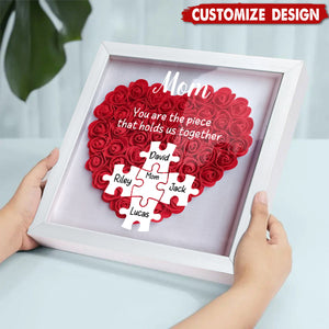 Personalized Mom Puzzle With Kids Names Heart Flower Shadow Box-Mother's Day Gift