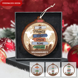 Personalized Travel Adventure Wood Ornament-Gift for Travelers